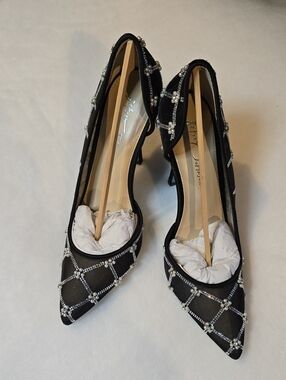 Betsey Johnson Black Crystal Lattice Pointed-Toe Heels